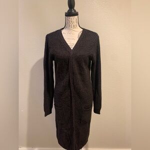 Ambiance Deep Plum Purple Waffle Knit Cozy Long Cardigan with Pockets